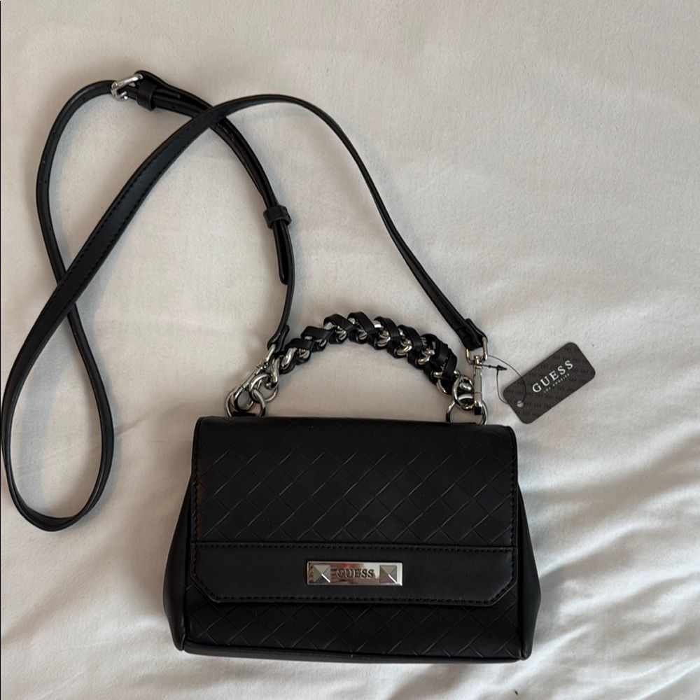 GUESS Black Woven Bag vegan leather purse